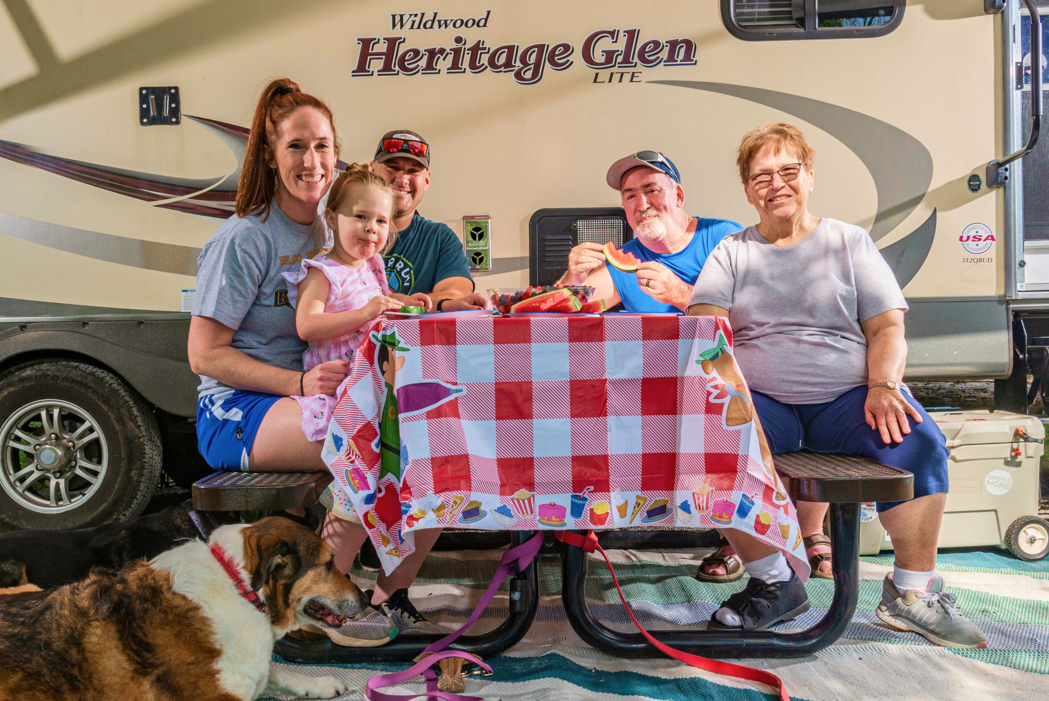 Family eating at Picnic table